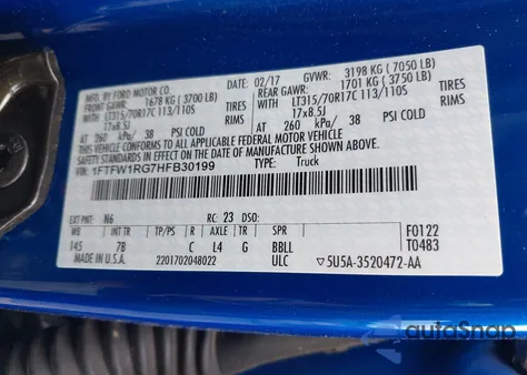 2017 Ford F-150 Raptor from USA, damaged, VIN 1FTFW1RG7HFB30199